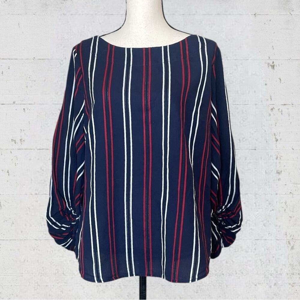 CAbi Top Womens Large Striped Flag Blouse Red White & Blue Americana Coastal - Picture 4 of 11